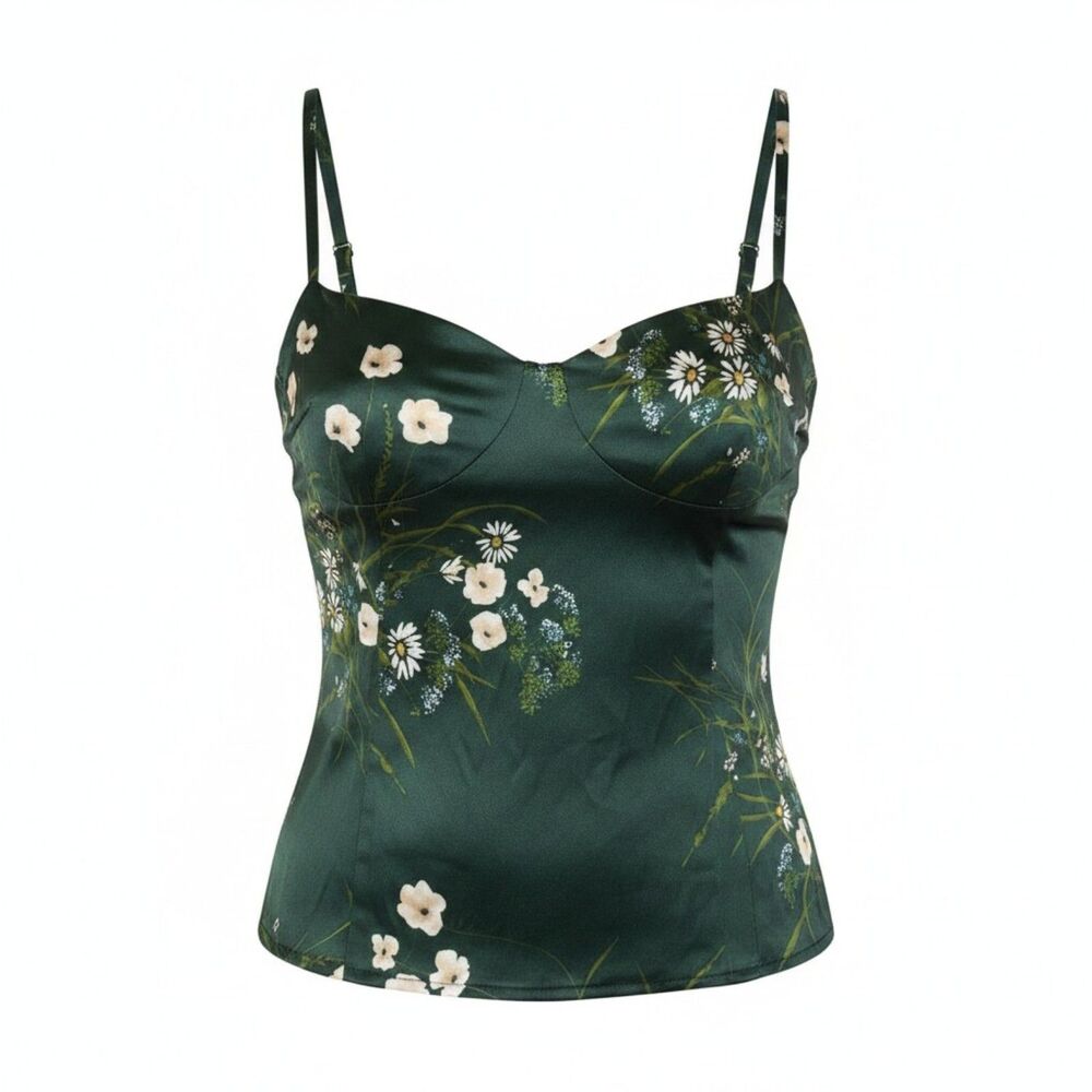 Reformation Overland Women's Green White Floral Silk Cami Square Neck 8 NWT
